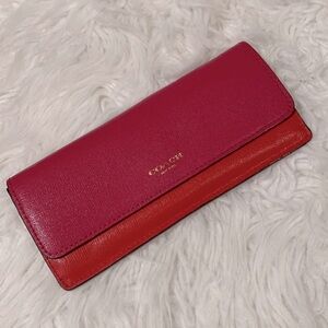 COACH color block long line wallet snap closure card compartments leather